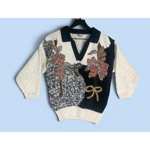 Vintage Lindsey Blake Sweater Vest Womens S Floral Leopard Knit 80s Cottagecore